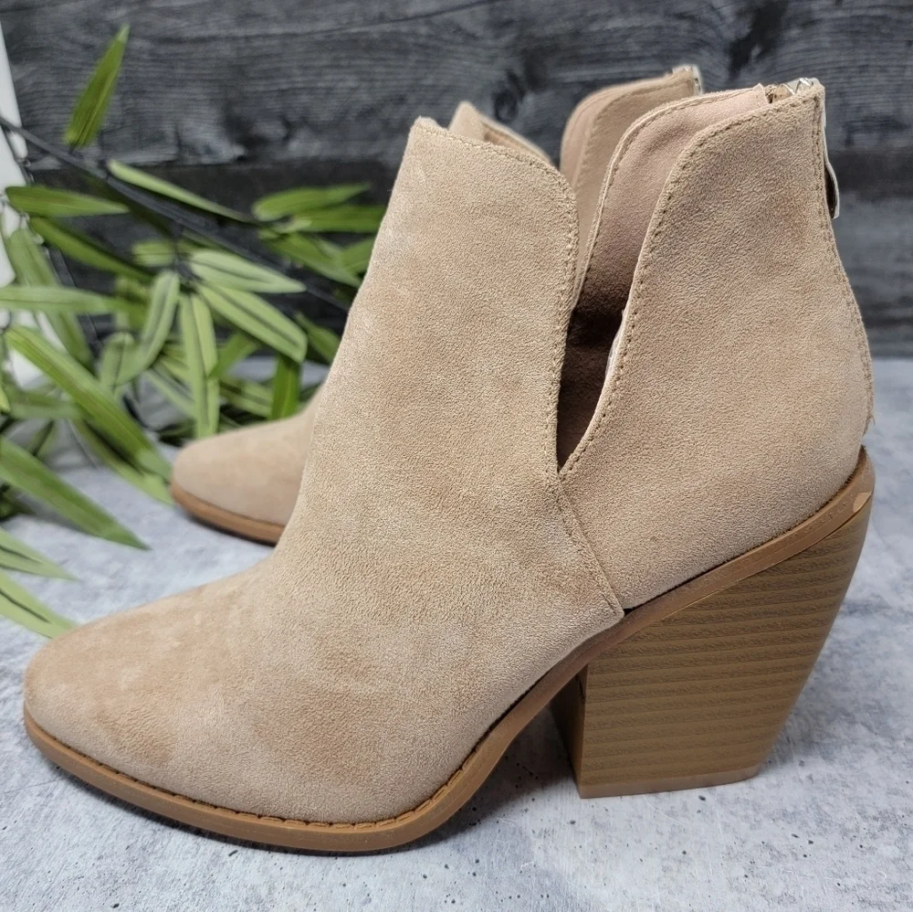Yoki | Vella Tan Faux Suede Booties with Side Cutouts